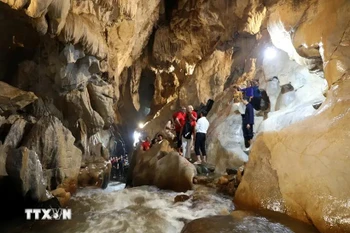 Experts of the UNESCO Global Geopark Network visit Keng Tao cave in Chien Thang commune, Bac Son district, Lang Son province. (Photo: VNA)
