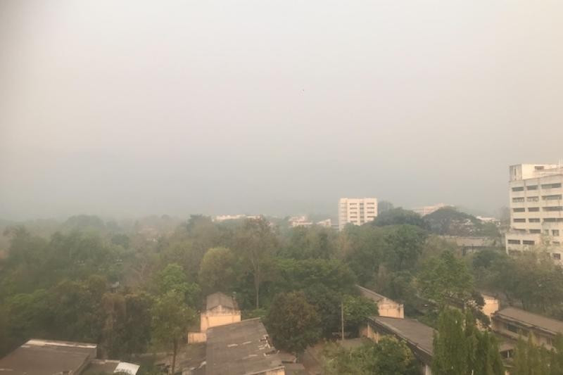 Chiang Mai's iconic Doi Suthep mountain is completely obscured by toxic haze on April 7, 2023. Thailand normally imports corn from Myanmar, Laos and Cambodia, where farmers rely on slash-and-burn practices. (Photo: bangkokpost.com) 