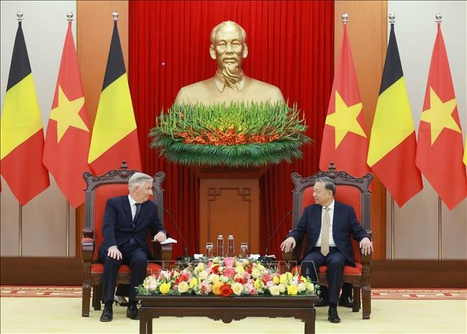 Party leader To Lam (R) and Belgian King Philippe (Photo: VNA)