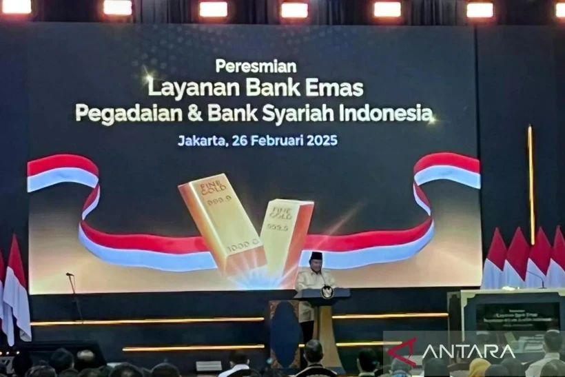 President Prabowo Subianto delivering a speech during the inauguration of Indonesia's first bullion bank in Jakarta on February 26, 2025). (Photo: ANTARA) 