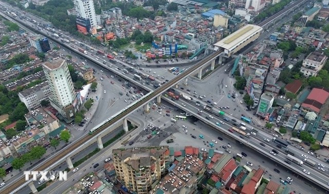 An aerial view of the Cat Linh-Ha Dong urban railway. (Photo: VNA) 