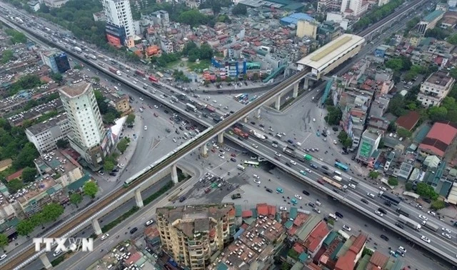An aerial view of the Cat Linh-Ha Dong urban railway. (Photo: VNA) 