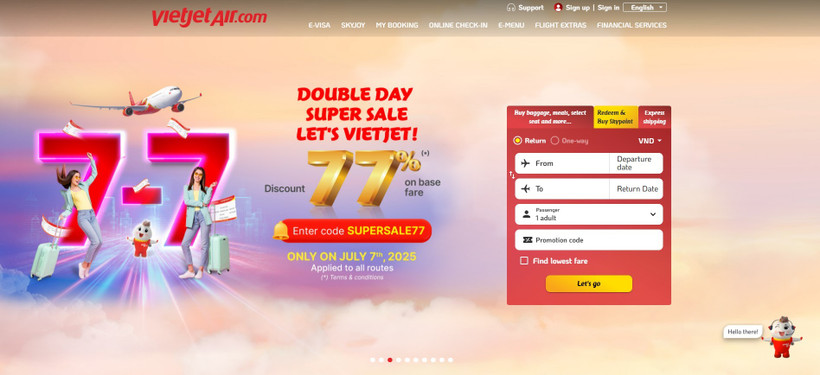 Vietjet rolls out 77% fare discount for July 7 flash sale. (Photo: Vietjetair) 