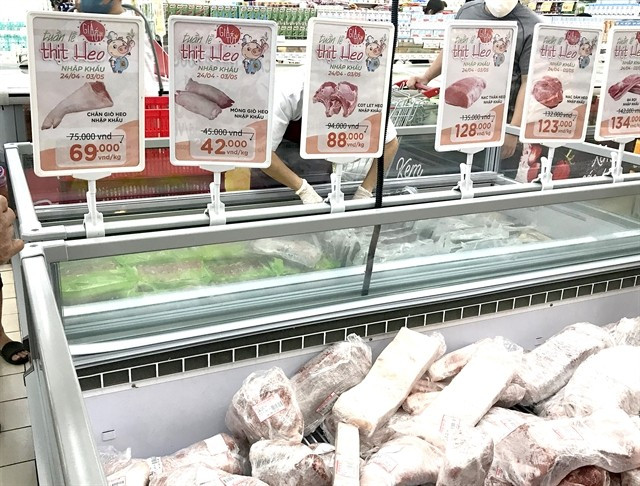 Imported pork at a Big C supermarket in HCM City. (Photo vietnammoi.vn) 