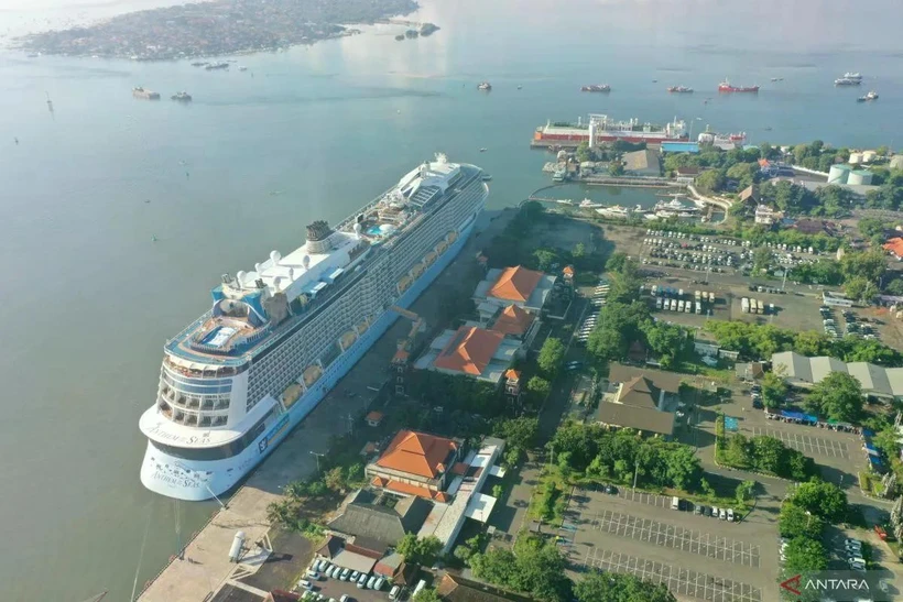 The 'Anthem of the Seas' cruise ship docked at Benoa Port in Denpasar, Bali, on February 28, 2025. (Photo: ANTARA) 