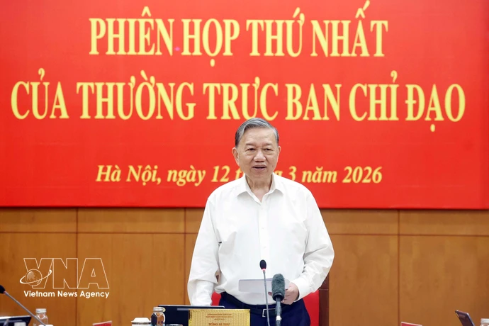 Party General Secretary To Lam speaks at the first meeting in 2026 of the Central Steering Committee for the Development of Science, Technology, Innovation and Digital Transformation on March 12. (Photo: VNA)