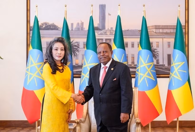 Vietnamese Ambassador to Ethiopia Vu Thanh Huyen (L) and Ethiopian President Taye Atske Selassie (Photo published by VNA)
