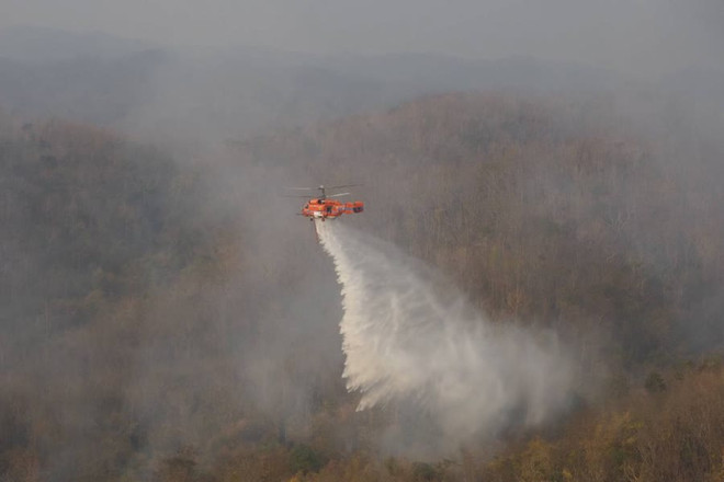 Helicopters sent to help combat forest fires in Thailand's Nakhon Nayok ảnh 1