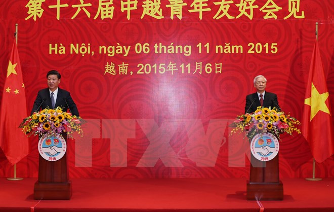 Vietnamese, Chinese top leaders meet the youth in Hanoi ảnh 1 Vietnamese, Chinese top leaders meet the youth in Hanoi ảnh 1