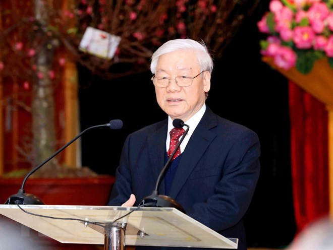 Party chief pays Tet visit to Party Central Committee’s Office ảnh 1