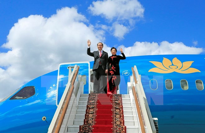 President Tran Dai Quang arrives in Moscow, starting official visit to Russia ảnh 1