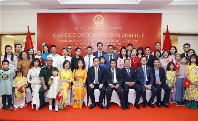 NA leader meets embassy officials, Vietnamese community in Iran ảnh 1