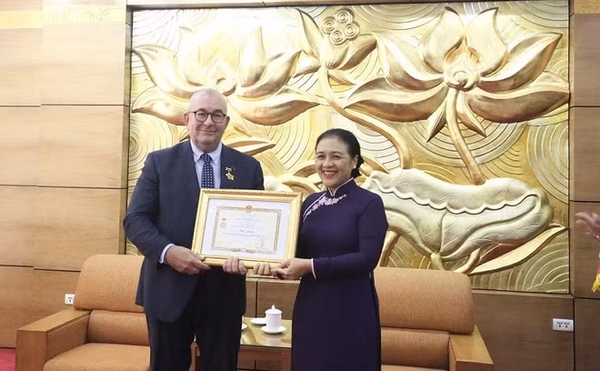 VUFO presents insignia to outgoing Belgian Ambassador to Vietnam ảnh 1