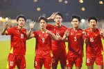 Vietnamese players celebrate the opener by Nguyen Quoc Viet (No. 9) at the third-place match against the RoK in the AFC U23 Asian Cup 2026. (Photo: VNA)