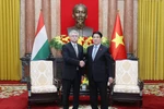 Vietnamese President Luong Cuong (R) and Speaker of the Hungarian National Assembly Kover Laszlo meet in Hanoi on October 20. (VNA)
