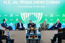 Vietnamese Prime Minister Pham Minh Chinh (centre) speaks at the plenary session of the 2nd ASEAN Future Forum in Hanoi on February 26. (Photo: VNA)