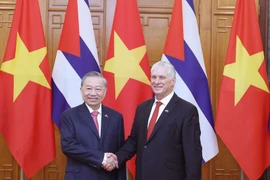 General Secretary of the Communist Party of Vietnam Central Committee To Lam (L) and First Secretary of the Communist Party of Cuba Central Committee and President of Cuba Miguel Díaz-Canel Bermúdez pose for a photo. (Photo: VNA)