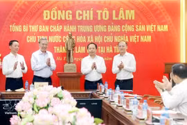 Party General Secretary and State President To Lam, and leaders of Ha Tinh province. (Photo: VNA)