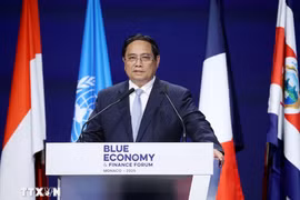 Prime Minister Pham Minh Chinh delivers a speech at the Blue Economy and Finance Forum hosted by the Principality of Monaco as part of the 3rd United Nations Ocean Conference (UNOC 3). (Photo: VNA)
