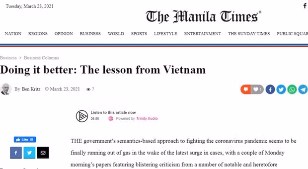Philippine media lauds Vietnam’s anti-COVID-19 formula ảnh 1