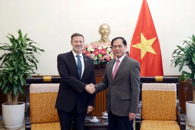 Deputy Prime Minister and Minister of Foreign Affairs Bui Thanh Son (right) and Australian Ambassador to Vietnam Andrew Goledzinowski at their meeting in Hanoi on December 24. (Photo: Ministry of Foreign Affairs)