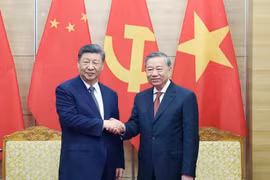 General Secretary of the Communist Party of Vietnam (CPV) Central Committee To Lam (R) and General Secretary of the Communist Party of China (CPC) Central Committee and President of China Xi Jinping at their meeting in Hanoi on April 14 (Photo: VNA)