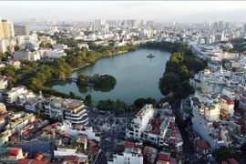 A bird's eye view of Hoan Kiem lake area in Hanoi (Photo: VNA)