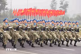 At a rehearsal of the military-civilian parade to mark the 50th anniversary of the liberation of the South and national reunification in Ho Chi Minh City on April 30. (Photo: VNA)