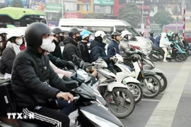 People stop at the red light on a street. (Photo: VNA)