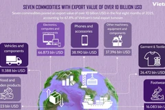 Seven commodities with export value of over 10 billion USD