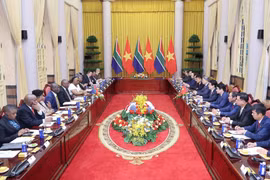 At the talks in Hanoi on October 23 between Vietnam's State President Luong Cuong and South African President Matamela Cyril Ramaphosa. (Photo: VNA)