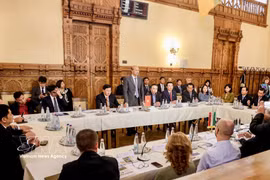 The Vietnamese delegation meets with officials of Kaposvár city. (Photo: VNA)