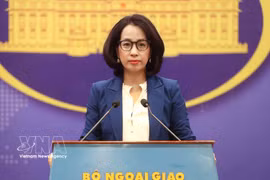 Spokeswoman of the Vietnamese Ministry of Foreign Affairs Pham Thu Hang speaks at the press conference on July 9. (Photo: VNA)