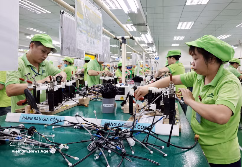 A production line for electrical wires at Bandai Vietnam Co., Ltd., in Bo Trai Industrial Park in Hoa Binh ward of Phu Tho province. (Photo: VNA)