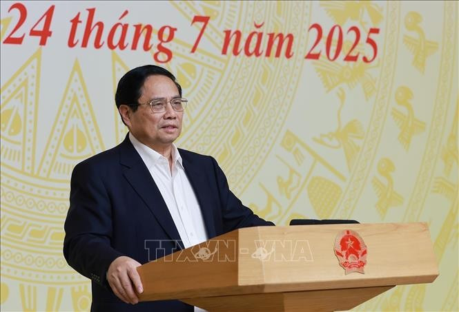 Prime Minister Pham Minh Chinh addresses the meeting of the National Civil Defence Steering Committee on July 24. (Photo: VNA)