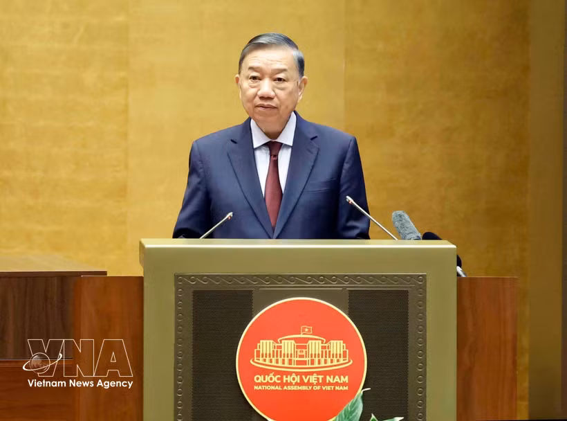 Party General Secretary and State President To Lam speaks at the national teleconference held in Hanoi on July 29 to study, disseminate and implement the resolutions adopted at the Party Central Committee’s recent third meeting. (Photo: VNA)