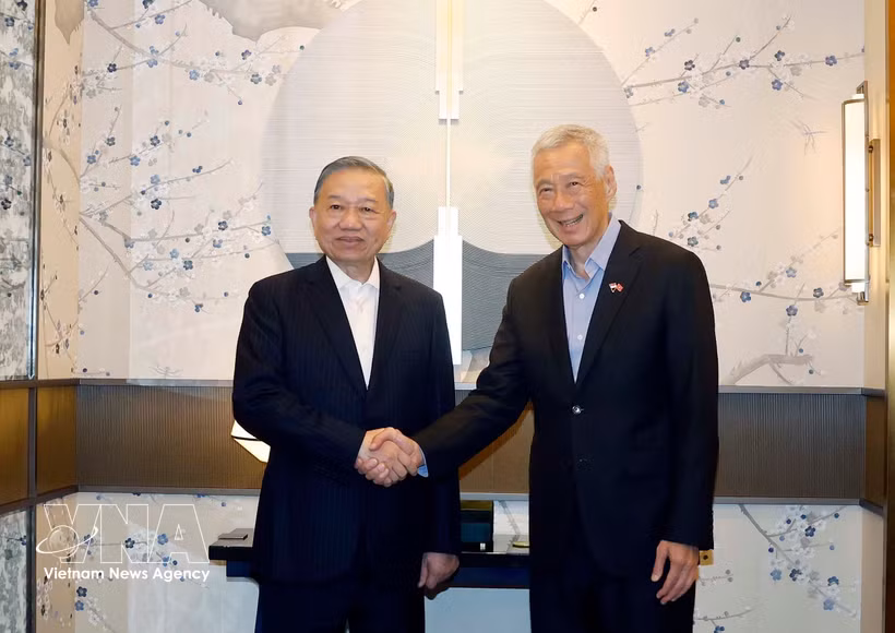 General Secretary of the Communist Party of Vietnam Central Committee and State President To Lam (left) and Lee Hsien Loong, Senior Minister, senior advisor to the People's Action Party, and former Prime Minister of Singapore. (Photo: VNA)