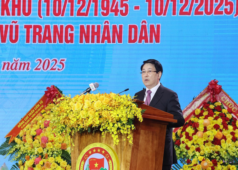 State President Luong Cuong speaks at the event marking the 80th traditional day of the armed forces of Military Region 7 (December 10, 1945 – 2025) in HCM City on December 9. (Photo: VNA)