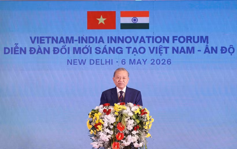 General Secretary of the Communist Party of Vietnam Central Committee and State President To Lam delivers a keynote address at the Vietnam–India Innovation Forum. (Photo: VNA)