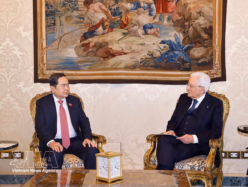National Assembly Chairman Tran Thanh Man met with Italian President Sergio Mattarella at the Presidential Palace in Rome on the afternoon of April 14 (local time). Photo: VNA