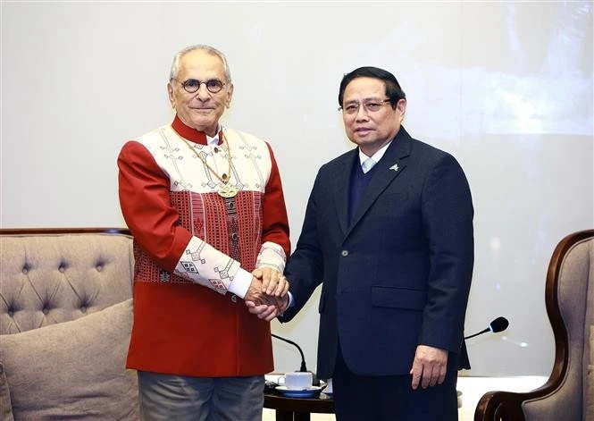 Prime Minister Pham Minh Chinh (R) and Timor-Leste President José Ramos-Horta at their meeting in Hanoi on February 25, 2025. Photo: VNA