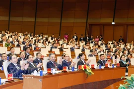 Party General Secretary To Lam and incumbent and former leaders of the Party and State attend the conference on February 7. (Photo: VNA) 