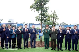 Party General Secretary To Lam (sixth from left) and officials at the launch of the tree planting festival in Hanoi on February 22 (Photo: VNA)