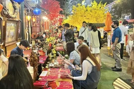 Local and international visitors exploring a Tet bazaar, a vibrant market featuring shops and stalls, during the Tet (Lunar New Year) 2025 festival in HCM City. (Photo: VNS/VNA)