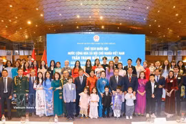 NA Chairman Tran Thanh Man, his spouse, the staff of the Vietnamese Embassy and representatives of the Vietnamese community in Türkiye pose for a group photo at the meeting in Istanbul on late April 17. (Photo: VNA)