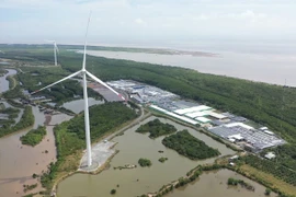 An aerial view of the Sunpro - Ben Tre wind power plant in Vinh Long province (Photo: VNA)