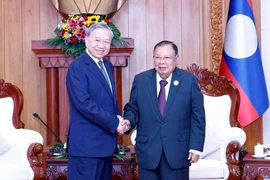 General Secretary of the Communist Party of Vietnam (CPV) To Lam (left) meets with former General Secretary of the Lao People's Revolutionary Party (LPRP) and former President of Laos Bounnhang Vorachith. (Photo: VNA)