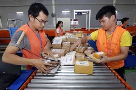 Workers sorting out packages at a delivery company in HCM City. (Photo: VNA)