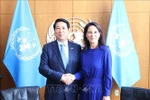 President of the 80th Session of the United Nations General Assembly Annalena Baerbock (R) and Vietnamese President Luong Cuong at the meeting in New York on September 24 (Photo: VNA)