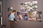 A visitor admires photos by Nicolas Cornet at the “Hanoi Oi” exhibition – an event held in conjunction with the launch of the book of the same name. (Photo: VietnamPlus)